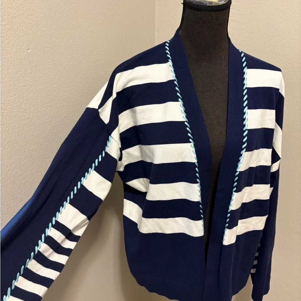 Chico's Striped Cardigan Passport Blue Size 2(Large) - Picture 5 of 6